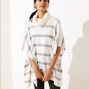 Loft Striped Turtleneck Poncho Sweater